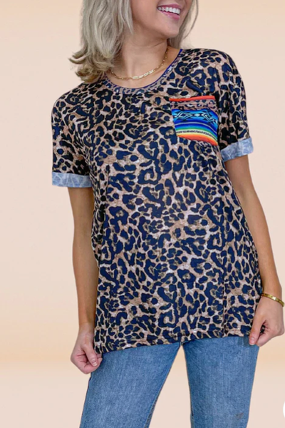 Leopard Aztec Pocket Top