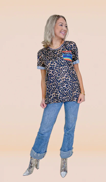 Leopard Aztec Pocket Top