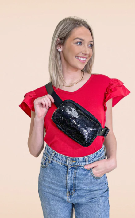 Black Sequins Belt Bag