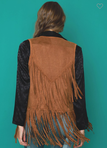 Suede Finge & Metal Stud Hippie Vest - Brown