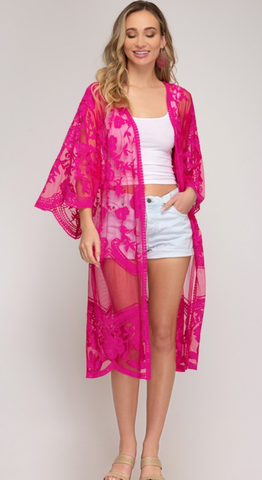 Solid Lace Cardigan - Magenta Pink