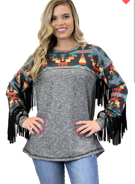 Aztec Fringe LS Top