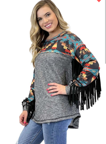 Aztec Fringe LS Top