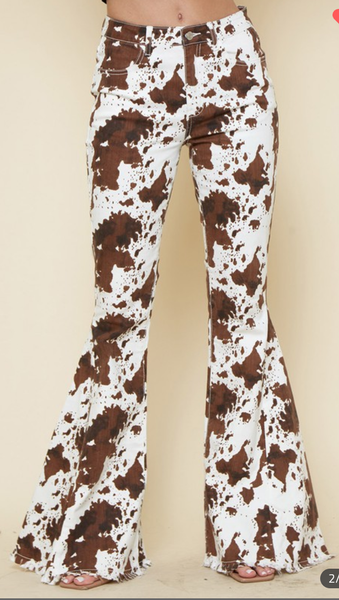 Cow Print Flare Jeans