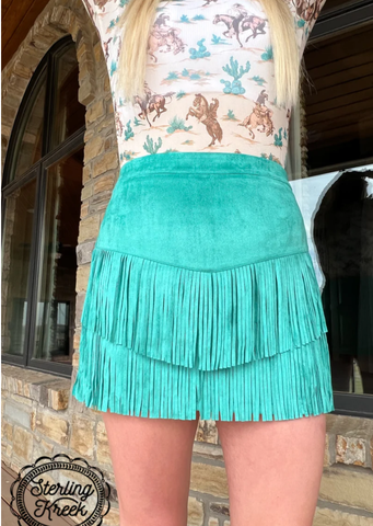 Fort Worth Fringe Skort - Turquoise