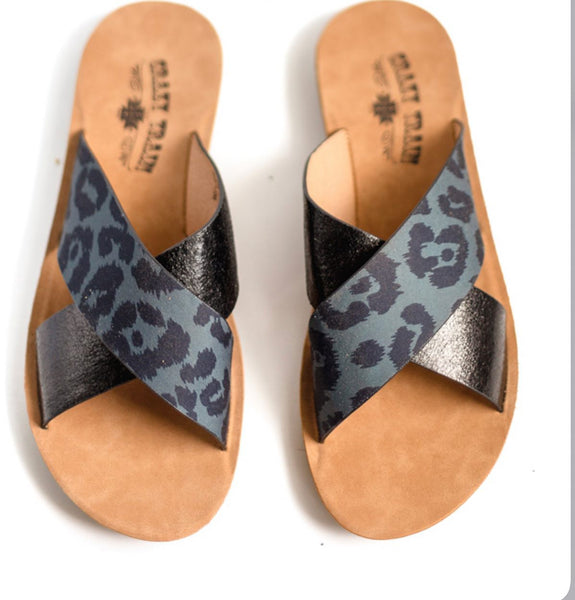 Beach Please Sandals- Charcoal Leopard