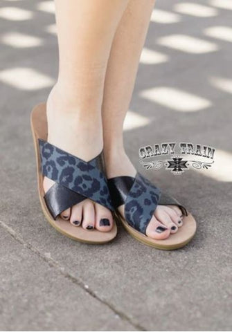 Beach Please Sandals- Charcoal Leopard