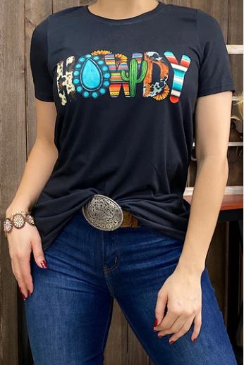 HOWDY Black Western Tee