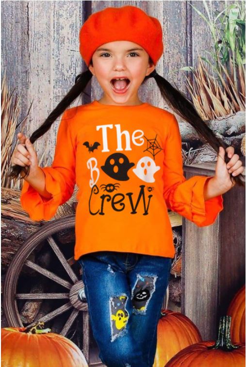 Girls Halloween Long Sleeve Ruffle Top