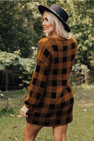 Brown Plaid Sweater Dress