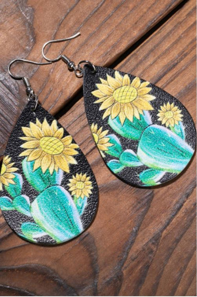 Cactus & Sunflower Water Drop Earrings