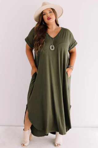 Plus Size Army Green Maxi  Dress