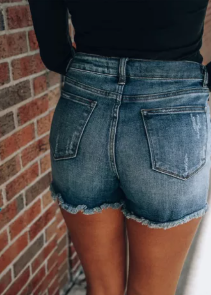 Distressed Daisy Patch Denim Shorts