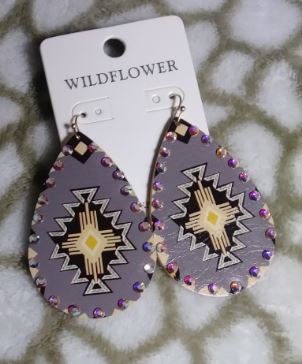 Gray Aztec Teardrop Earrings