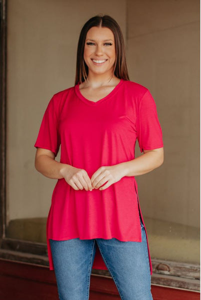 Fuchsia V-Neck Top w/Hi Lo Hem