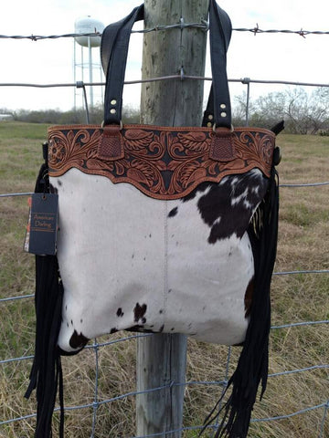 Large Hand Tooled Black Hair On Tote