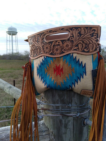 Hand Tooled Aztec Saddle Blanket Clutch