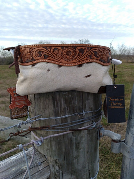 Hair On Cross Body Bag With Handtooled Leather Trim