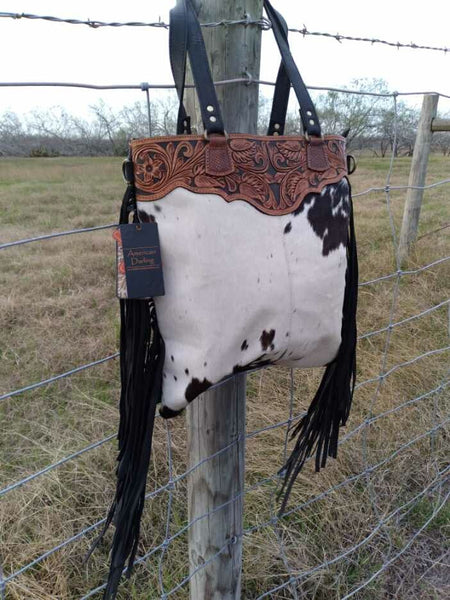 Large Hand Tooled Black Hair On Tote