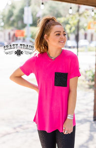 Midnight Leopard Pocket Tee- Pink