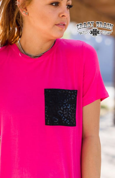 Midnight Leopard Pocket Tee- Pink