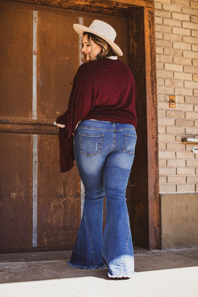 Mid Wash Bell Bottoms w/Insert - Plus Size