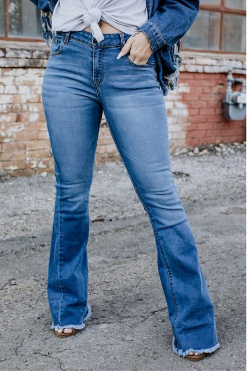 Mid Wash Flare Leg Jeans