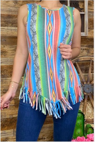 Serape & Snake Print Fringe Tank