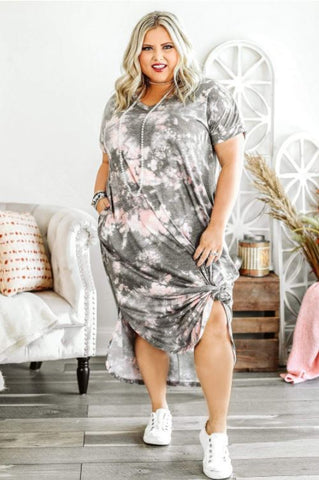 Plus Size Gray Tie-Dye Maxi Dress