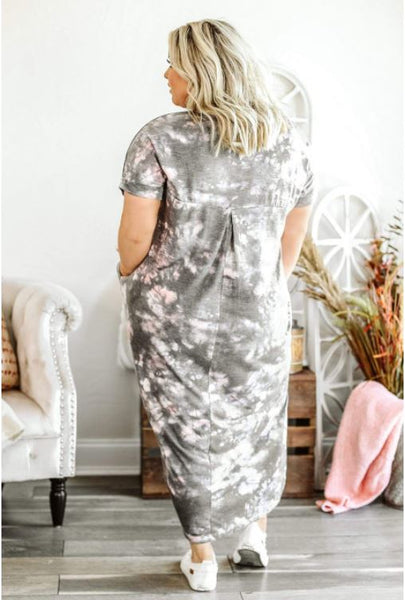 Plus Size Gray Tie-Dye Maxi Dress